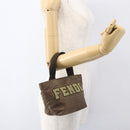 FENDI Zucchino Canvas Hand Bag Nylon Beige Silver Auth BA9505-21