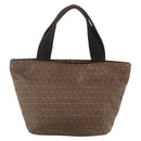 FENDI Zucchino Canvas Hand Bag Nylon Beige Silver Auth BA9505-2