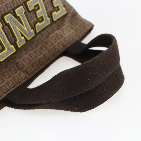 FENDI Zucchino Canvas Hand Bag Nylon Beige Silver Auth BA9505