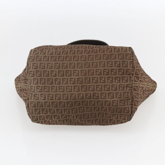 FENDI Zucchino Canvas Hand Bag Nylon Beige Silver Auth BA9505