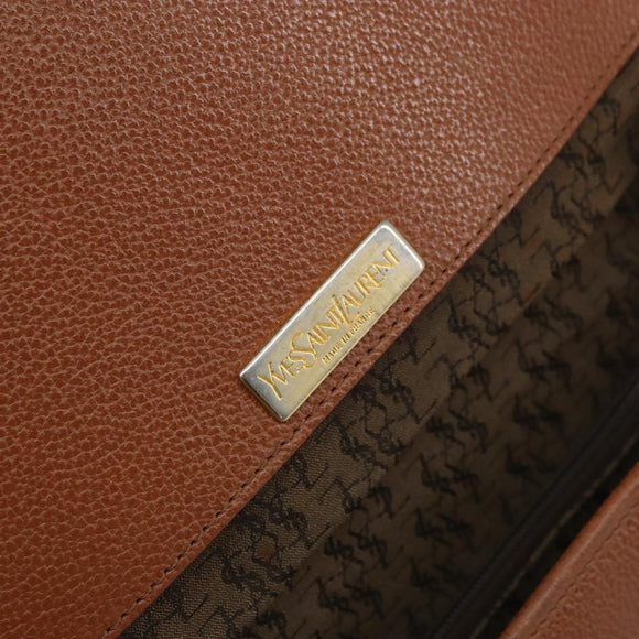 SAINT LAURENT Shoulder Bag Leather Brown Gold Auth BA9512