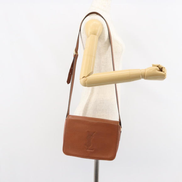 SAINT LAURENT Shoulder Bag Leather Brown Gold Auth BA9512