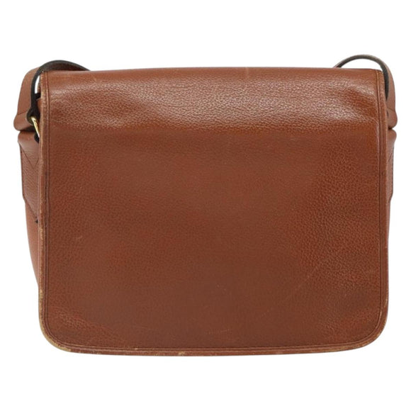 SAINT LAURENT Shoulder Bag Leather Brown Gold Auth BA9512