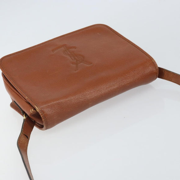 SAINT LAURENT Shoulder Bag Leather Brown Gold Auth BA9512