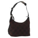 Salvatore Ferragamo Gancini Shoulder Bag Nylon Brown Silver Auth BA9517-1