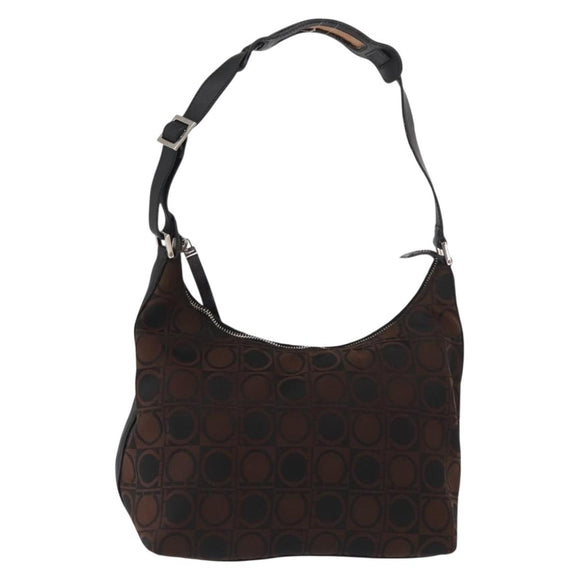 Salvatore Ferragamo Gancini Shoulder Bag Nylon Brown Silver Auth BA9517