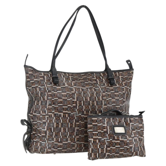 Salvatore Ferragamo Tote Bag PVC Leather Brown Silver Auth BA9529