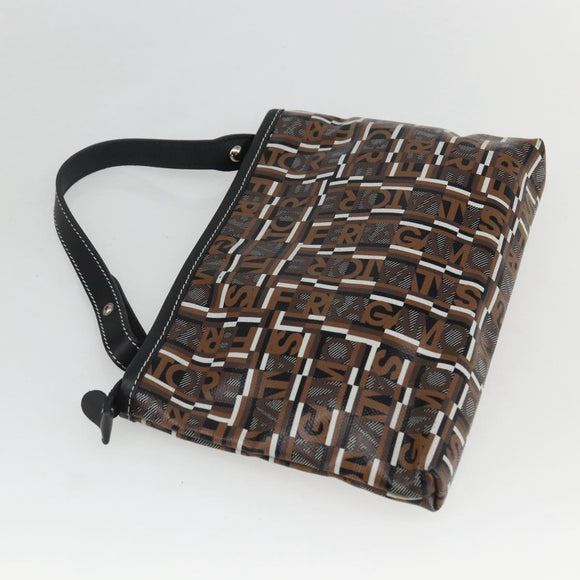 Salvatore Ferragamo Tote Bag PVC Leather Brown Silver Auth BA9529