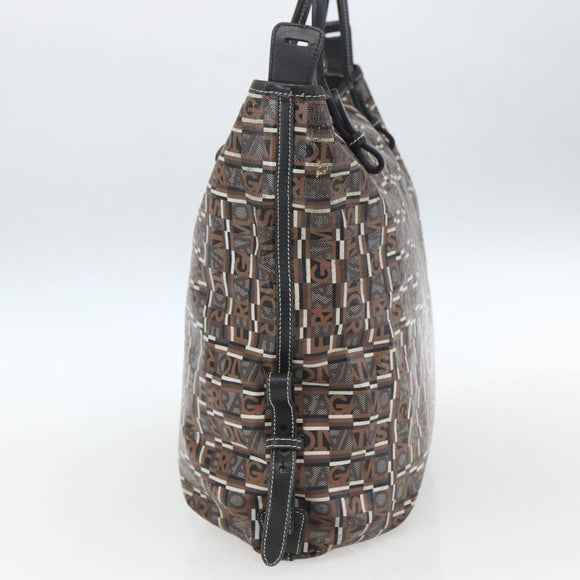 Salvatore Ferragamo Tote Bag PVC Leather Brown Silver Auth BA9529