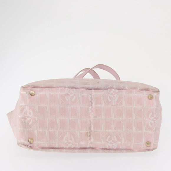 CHANEL New Travel line Tote Bag Nylon Pink Gold CC Auth BA9530