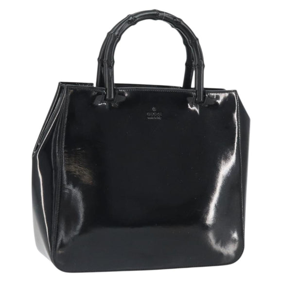 GUCCI Bamboo Hand Bag Patent leather Black 93152 Auth BA9541