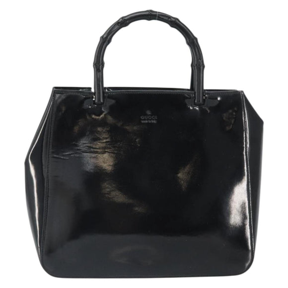 GUCCI Bamboo Hand Bag Patent leather Black 93152 Auth BA9541