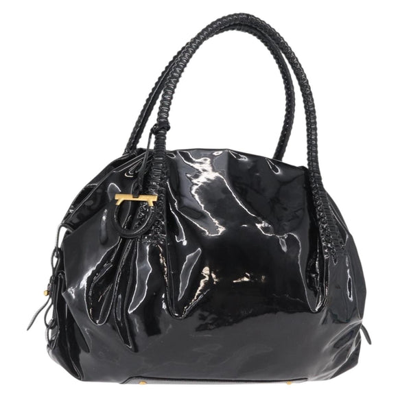 Salvatore Ferragamo Gancini Tote Bag Patent leather Black Gold Auth BA9545