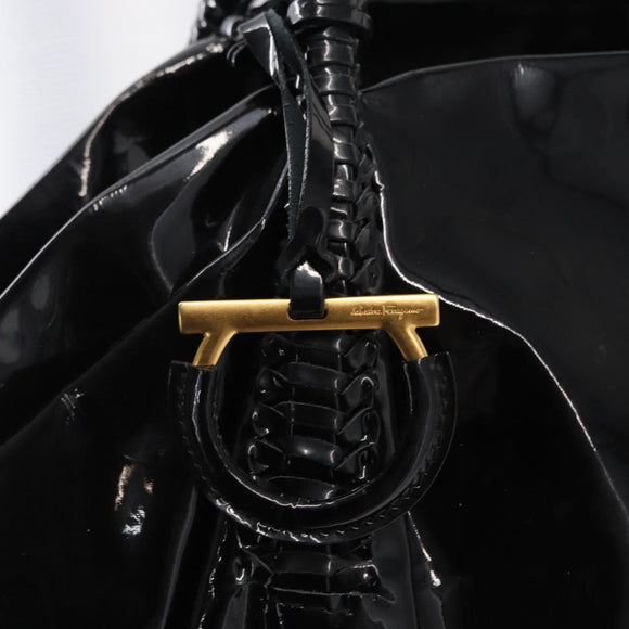 Salvatore Ferragamo Gancini Tote Bag Patent leather Black Gold Auth BA9545