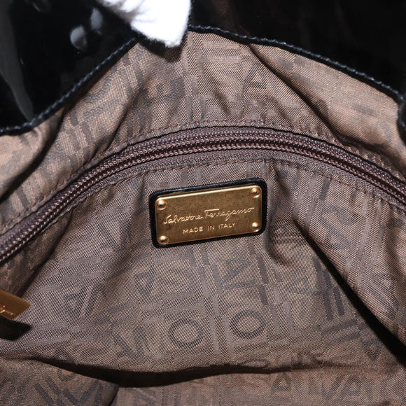 Salvatore Ferragamo Gancini Tote Bag Patent leather Black Gold Auth BA9545