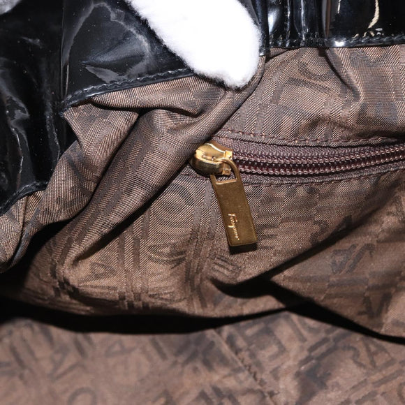 Salvatore Ferragamo Gancini Tote Bag Patent leather Black Gold Auth BA9545
