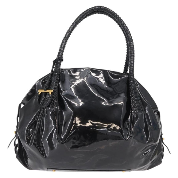 Salvatore Ferragamo Gancini Tote Bag Patent leather Black Gold Auth BA9545