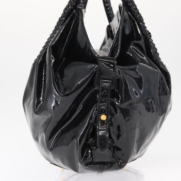Salvatore Ferragamo Gancini Tote Bag Patent leather Black Gold Auth BA9545