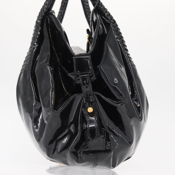 Salvatore Ferragamo Gancini Tote Bag Patent leather Black Gold Auth BA9545