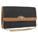 Christian Dior Honeycomb Canvas Chain Shoulder Bag PVC Black Gold Auth BA9551-1