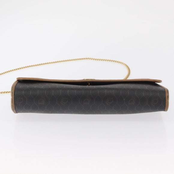 Christian Dior Honeycomb Canvas Chain Shoulder Bag PVC Black Gold Auth BA9551