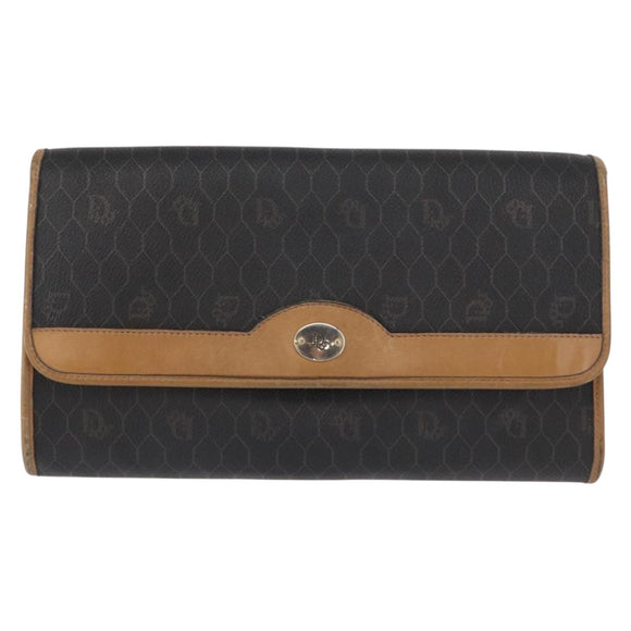 Christian Dior Honeycomb Canvas Chain Shoulder Bag PVC Black Gold Auth BA9551