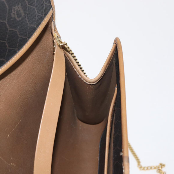 Christian Dior Honeycomb Canvas Chain Shoulder Bag PVC Black Gold Auth BA9551