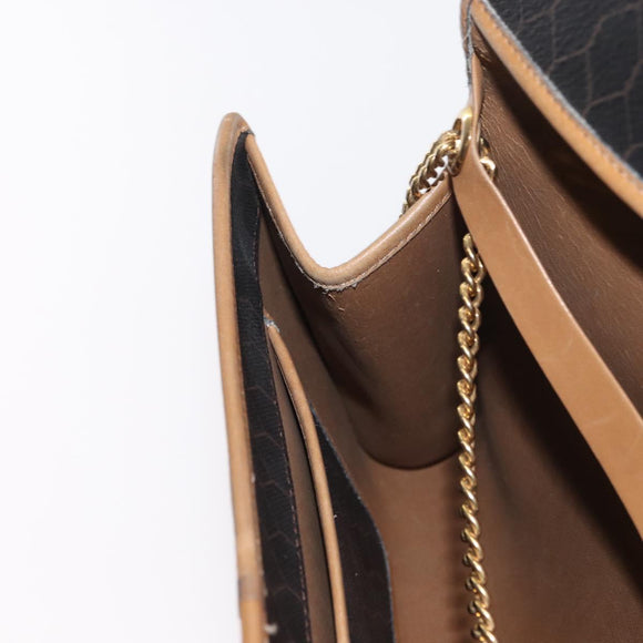 Christian Dior Honeycomb Canvas Chain Shoulder Bag PVC Black Gold Auth BA9551