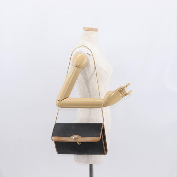 Christian Dior Honeycomb Canvas Chain Shoulder Bag PVC Black Gold Auth BA9551