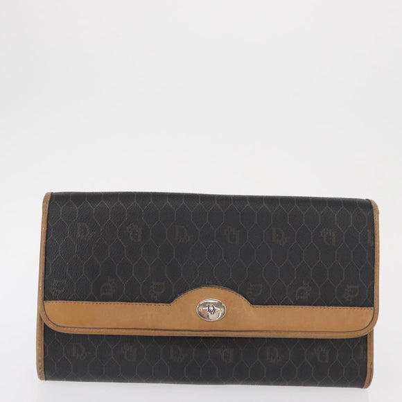 Christian Dior Honeycomb Canvas Chain Shoulder Bag PVC Black Gold Auth BA9551