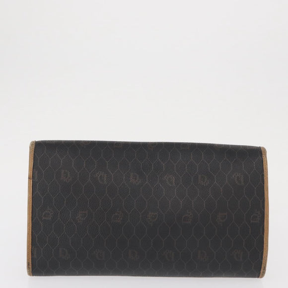 Christian Dior Honeycomb Canvas Chain Shoulder Bag PVC Black Gold Auth BA9551