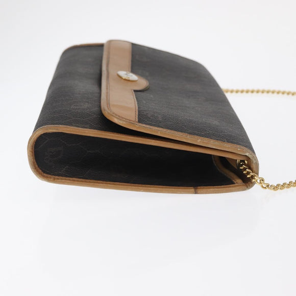 Christian Dior Honeycomb Canvas Chain Shoulder Bag PVC Black Gold Auth BA9551