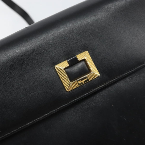 Salvatore Ferragamo Shoulder Bag Leather Black Gold Auth BA9556