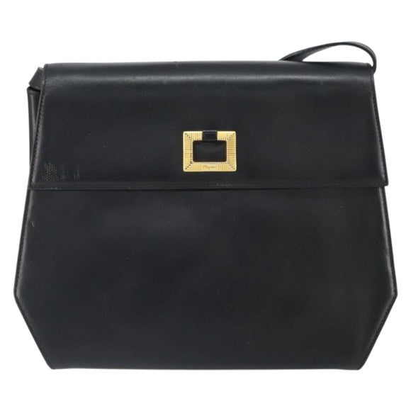 Salvatore Ferragamo Shoulder Bag Leather Black Gold Auth BA9556