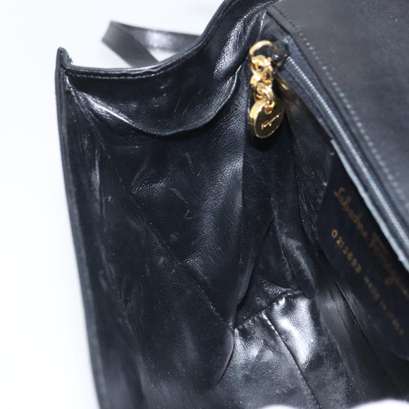 Salvatore Ferragamo Shoulder Bag Leather Black Gold Auth BA9556