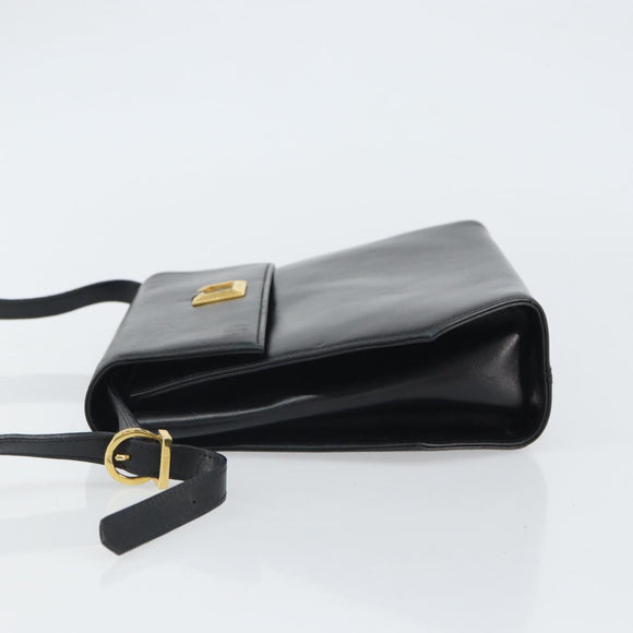 Salvatore Ferragamo Shoulder Bag Leather Black Gold Auth BA9556