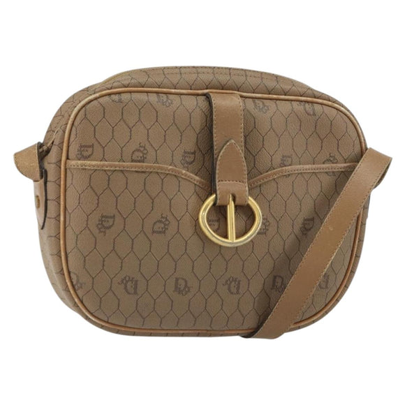 Christian Dior Honeycomb Canvas Shoulder Bag PVC Beige Gold Auth BA9558