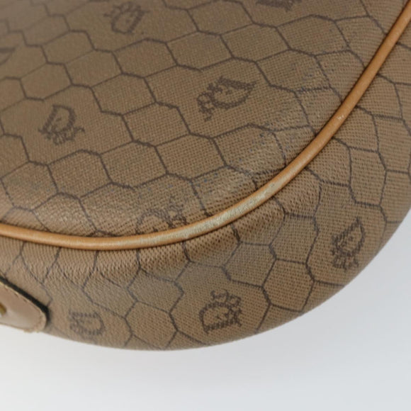 Christian Dior Honeycomb Canvas Shoulder Bag PVC Beige Gold Auth BA9558