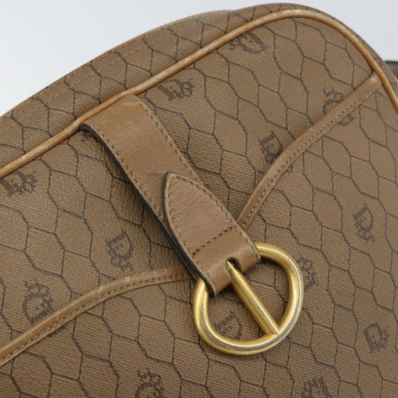 Christian Dior Honeycomb Canvas Shoulder Bag PVC Beige Gold Auth BA9558