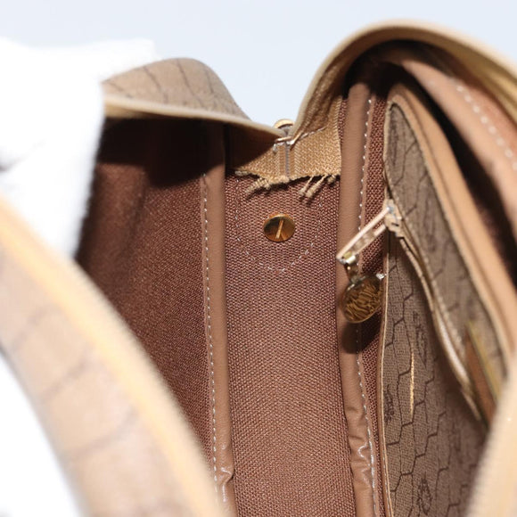 Christian Dior Honeycomb Canvas Shoulder Bag PVC Beige Gold Auth BA9558