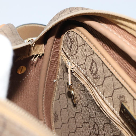 Christian Dior Honeycomb Canvas Shoulder Bag PVC Beige Gold Auth BA9558