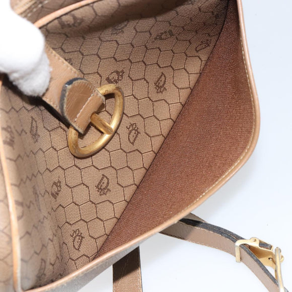 Christian Dior Honeycomb Canvas Shoulder Bag PVC Beige Gold Auth BA9558
