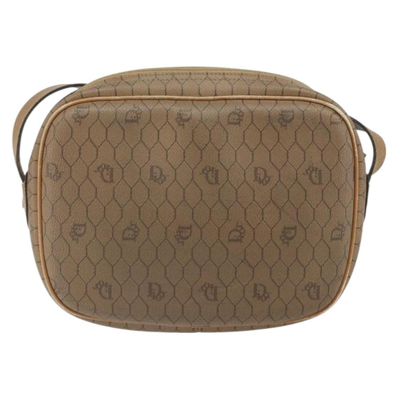 Christian Dior Honeycomb Canvas Shoulder Bag PVC Beige Gold Auth BA9558