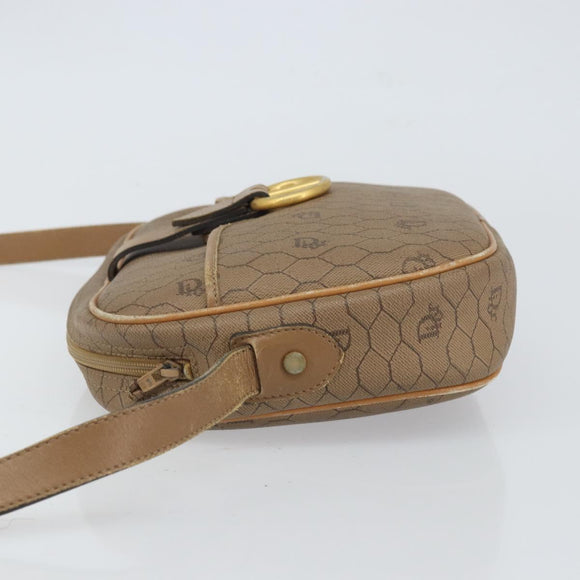 Christian Dior Honeycomb Canvas Shoulder Bag PVC Beige Gold Auth BA9558