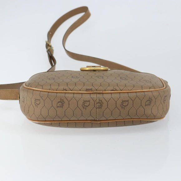 Christian Dior Honeycomb Canvas Shoulder Bag PVC Beige Gold Auth BA9558