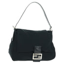 FENDI Mamma Baguette Shoulder Bag Nylon Black Silver Auth BA9559V-1