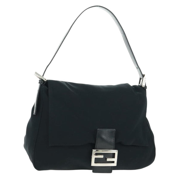 FENDI Mamma Baguette Shoulder Bag Nylon Black Silver Auth BA9559V