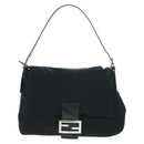 FENDI Mamma Baguette Shoulder Bag Nylon Black Silver Auth BA9559V-13
