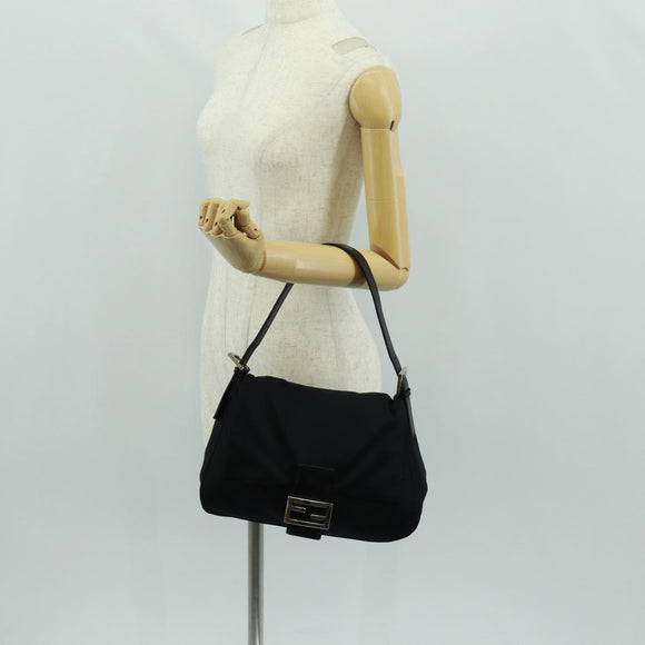 FENDI Mamma Baguette Shoulder Bag Nylon Black Silver Auth BA9559V