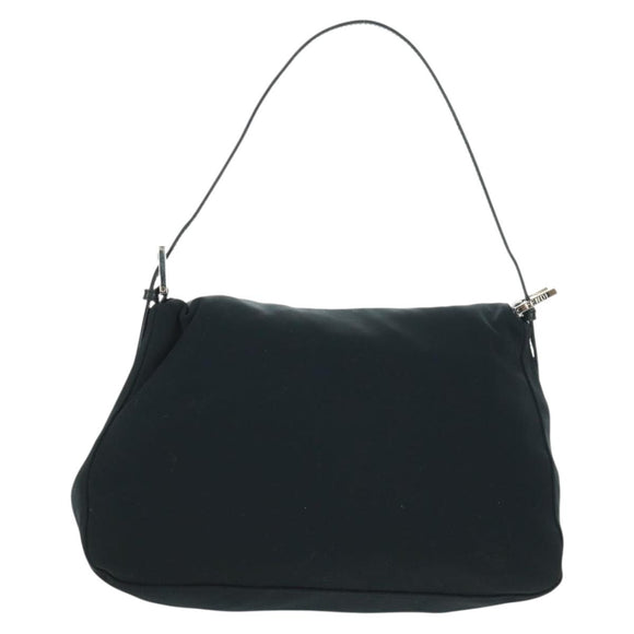 FENDI Mamma Baguette Shoulder Bag Nylon Black Silver Auth BA9559V